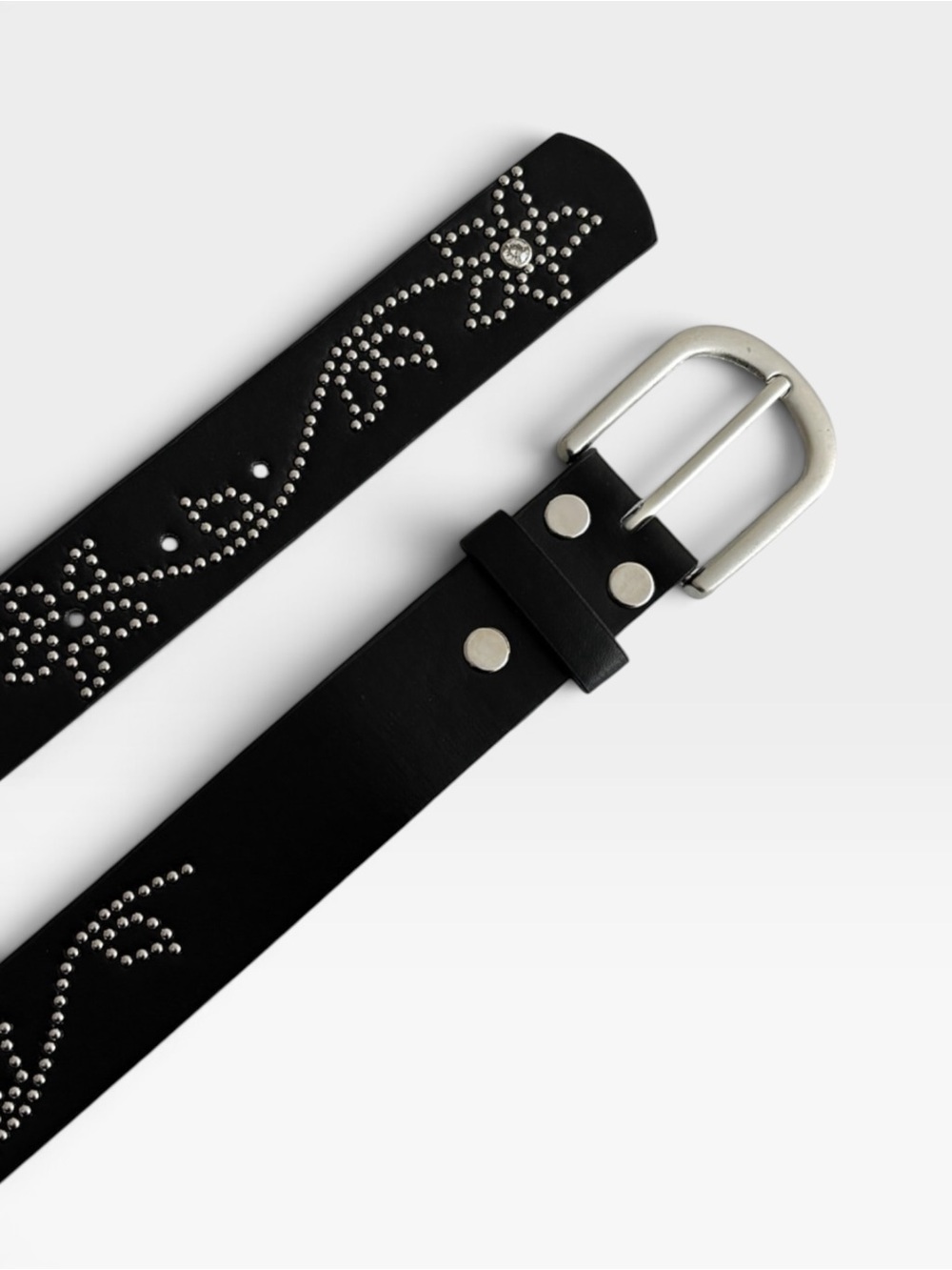 Black Studded Leather Belt with Silver Buckle